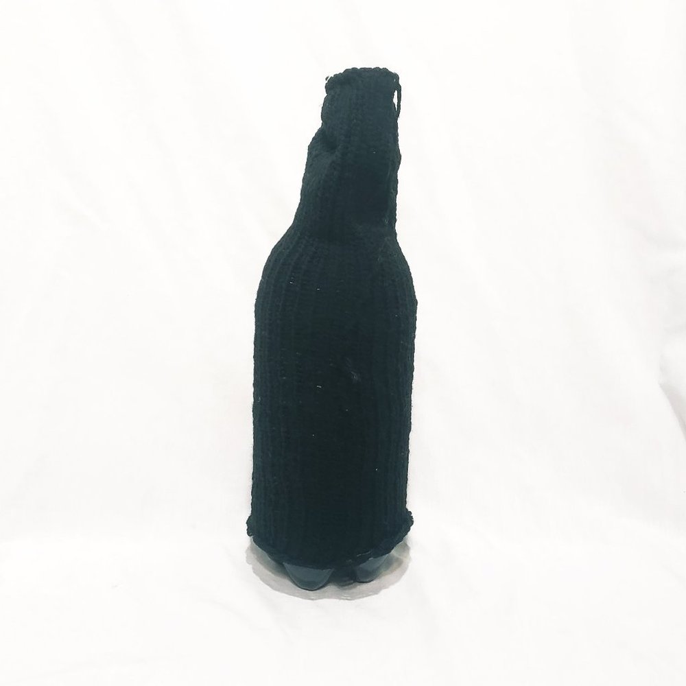 2L Liter Knit Bottle Cozy Drink Cover 15" Draw String to Close Black Handmade